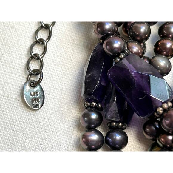 Lucas Lameth 925 Multistrand Purple Freshwater Pearl Amethyst Necklace 114 grams - Picture 5 of 10